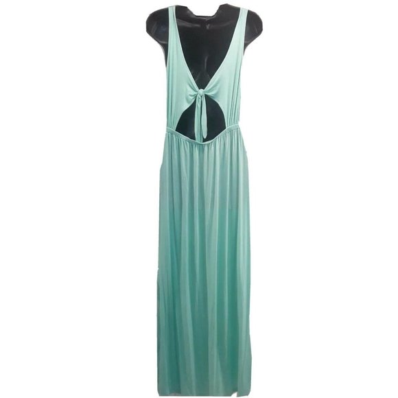 NWT Francesca's Maxi Dress Green Knit Semi Sheer Juniors Size Large Pastel - Picture 7 of 9
